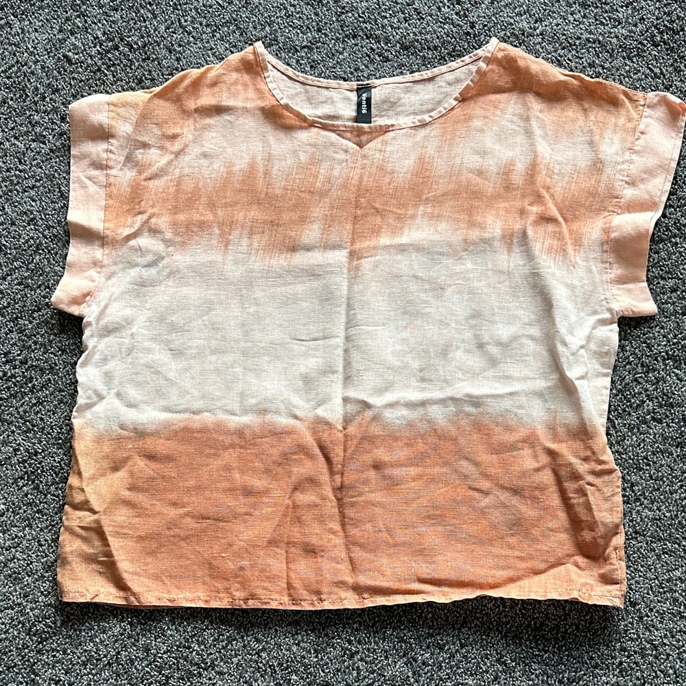 Venti6 Lightweight Orange Ombre Linen Blend Short Sleeve Top